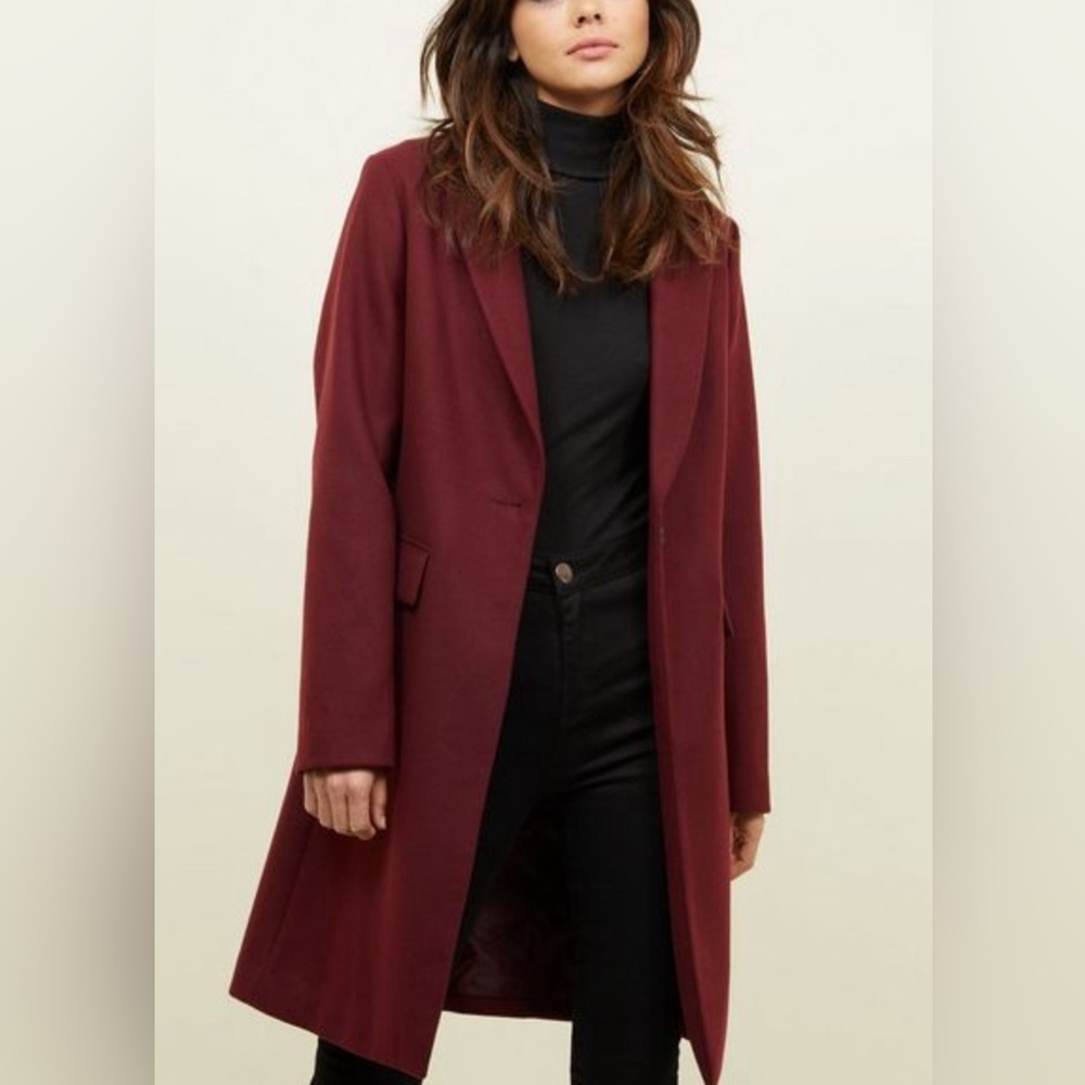 New Look Burgundy Single Breasted Formal Coat. Size 8; UK sz 12